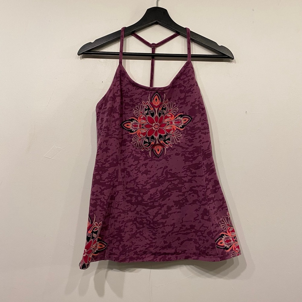Athleta Purple Burnout Mandala Graphic Racerback Tank Top Shelf Bra XL 265966
